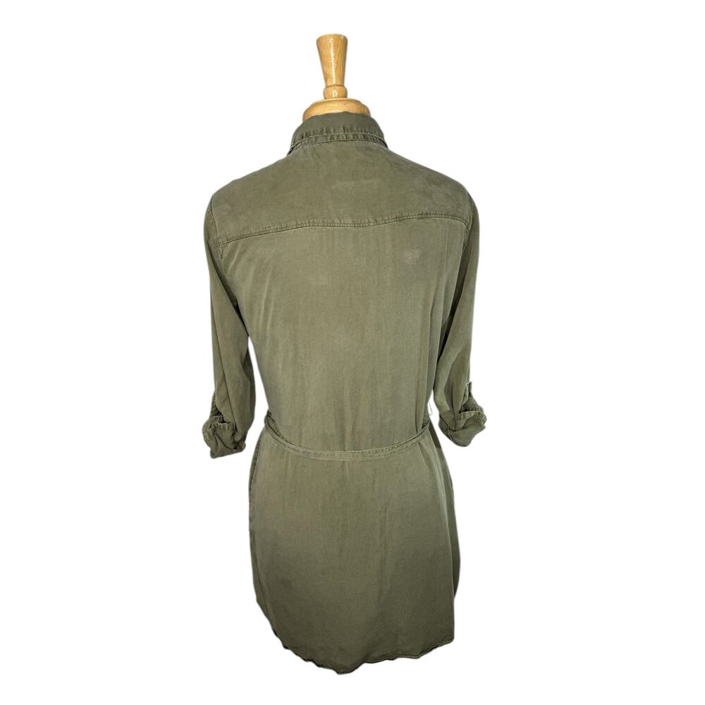 ABERCROMBIE & FITCH Army Green Utility Belted Mini Shirt Dress Sz Medium Petite - Picture 3 of 10